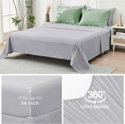 HYMOKEGE Sage Green/Light Grey Full Size Comforter Sets Seersucker 7 Pieces, All Season Luxury Bed in a Bag for Bedroom, Bedding Set with Comforter, Sheets, Pillowcases & Shams
