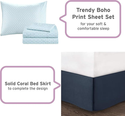 Intelligent Design Complete Bed In A Bag Casual Boho Comforter with Sheet Set Decorative Pillow, All Season Bedding Set, Twin XL, Loretta Navy 7 Piece