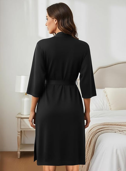 NY Threads Women's Robe Long Knit Bathrobe 3/4 Sleeves Soft Kimono Lightweight Loungewear