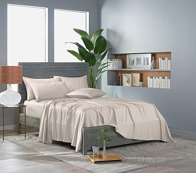 Pure Bamboo Twin XL Sheets, Genuine 100% Organic Viscose Derived from Bamboo Bed Sheet Set, Luxuriously Soft & Cooling, Double Stitching, 2 Year Quality Promise (Twin XL, Creme)