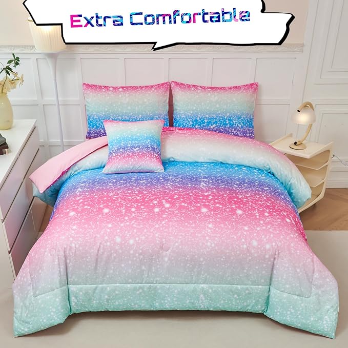 PERFEMET Rainbow Queen Comforter Set with Sheets, 6 Pieces Blue Green Bedding Sets for Girls, Tie Dye Ombre Bed Set for Bedroom Decoration, Lightweight All Season Bed in A Bag