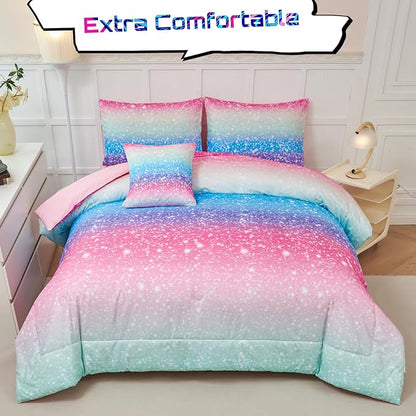 PERFEMET Rainbow Queen Comforter Set with Sheets, 6 Pieces Blue Green Bedding Sets for Girls, Tie Dye Ombre Bed Set for Bedroom Decoration, Lightweight All Season Bed in A Bag