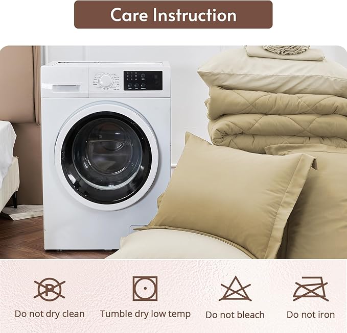 MUXHOMO 5 Pieces Twin Comforter Set, Reversible Bed in a Bag Twin Size, All Season Bedding Set with Comforter, Flat Sheet, Fitted Sheet, Pillowcases & Shams, Khaki & Linen