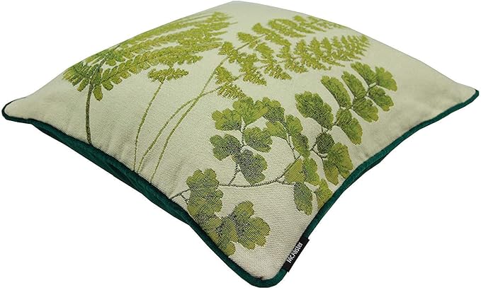 McAlister Textiles Decorative Tapestry Throw Pillow Cover Scatter Cushion with Fern Tapestry Design & Green Velvet Backing for Lounge, Bedroom & Garden.