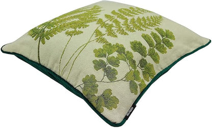 McAlister Textiles Decorative Tapestry Throw Pillow Cover Scatter Cushion with Fern Tapestry Design & Green Velvet Backing for Lounge, Bedroom & Garden.