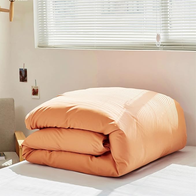 Cottonight Peach Comforter Set - Full Light Orange Bedding, Cotton Coral Pink Quilt, Soft Simple Breathable Modern Solid for Women Men
