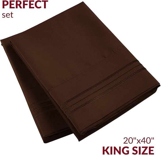 Mellanni Pillow Cases - Luxury, Extra Soft, Cooling Pillow Covers - 2 PC Iconic Collection Pillowcases - Envelope Closure (King 20" x 40", Brown)