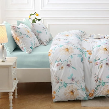 MUXHOMO Green Branch Bed in a Bag King 7 Pieces, King Comforter Set Reversible Botanical Flowers Design, Ultra Soft & Breathable Bedding Sets with Comforter, Sheets, Pillowcases & Shams