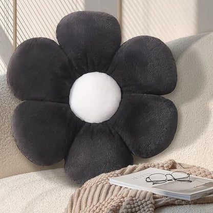 17.7 Inch Black Flower Pillow – Daisy Shaped Cute Decorative Throw Pillow, Soft Floral Seating Cushion Floor Pillows for Sofa, Bed, Chair & Room Decor