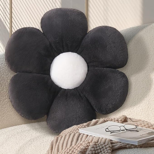 17.7 Inch Black Flower Pillow – Daisy Shaped Cute Decorative Throw Pillow, Soft Floral Seating Cushion Floor Pillows for Sofa, Bed, Chair & Room Decor
