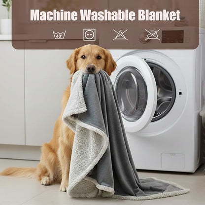 Makigued Waterproof Dog Blanket for Couch & Bed, Reversible Sherpa Fleece Pet Throw with Quiet TPU Barrier, Machine Washable Furniture Protector for Large Dogs & Cats, Queen Size 80x90 Inch, Gray