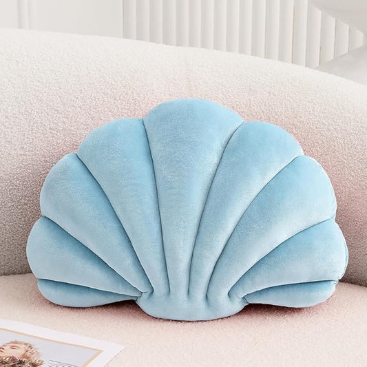 Seashell Decorative Pillow Shell Shaped Throw Pillow 3D Insert Beach Pillow Soft Velvet Pillow Sea Ocean Decoration Couch Bed Pillow Cushions(Blue,18 X 13 inch)