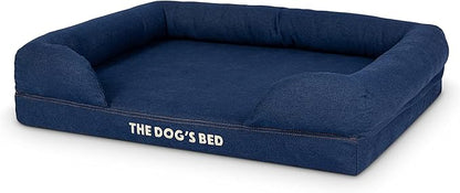 The Dog’s Bed Orthopedic Memory Foam Dog Bed with Bolsters, Oxford Fabric, Blue Denim, M