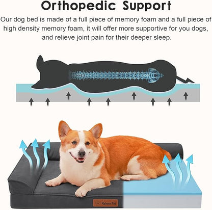 Orthopedic Dog Bed Medium Size Dog, Memory Foam Dogs Bed for Medium Dogs, Washable and Removable Microsuede Cover, Waterproof Liner, Non-Skid Bottom, 35x23x6 Inches, Dark Grey