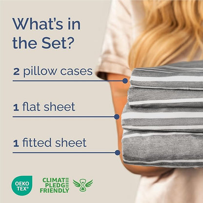 Full Size 4 Piece Sheet Set - Comfy Breathable & Cooling Bed Sheets Set - Hotel Luxury Bedding for Women, Men, Kids, Teens, Boys & Girls - Deep Pockets, Soft, Wrinkle Free - Oeko-Tex - Grey Stripes 3
