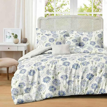 Nanko White And Blue Floral Comforter Set Queen Size 3 Pcs, Dandelion Flower Green Leaf Printed Pattern Soft Microfiber Alternative Duvet, Farmhouse Bedding Set, Bed in a Bag for Women Men Teen, 90x90