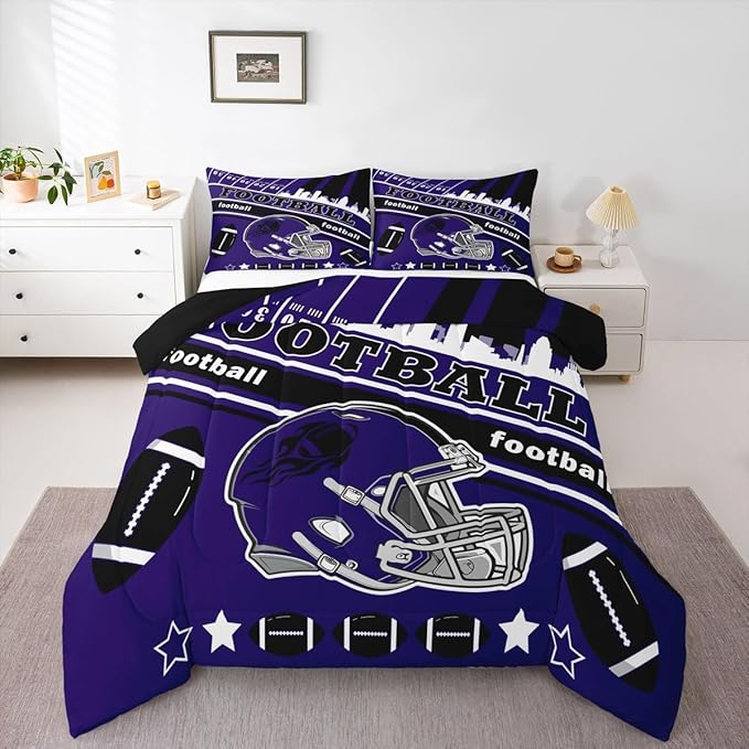 Feelyou Football Bedding Set Boys Girls Twin Size Rugby Sports Comforter Set Sports Themed Women Men Football City Duvet Quilt Bedroom Decor