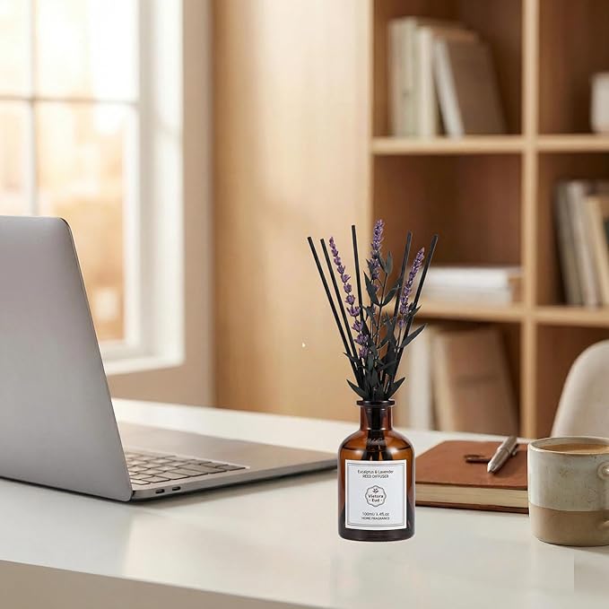 Eucalyptus & Lavender Essential Oil Reed Diffuser - 3.34 Fl Oz, Natural Calming Aromatherapy for Bedroom, Long Lasting Stress Relief Room Scent, Spa Like Home Fragrance, Non-Toxic & Gift Ready