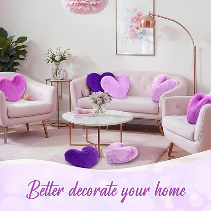 9 Pcs Purple Series Heart Pillow Faux Rabbit Fur Fluffy Love Heart Throw Pillows Cute Decorative Soft Throw Cushion Gift for Women Couch Bed Sofa Chair Home 11 in