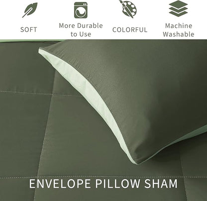 Exclusivo Mezcla Lightweight Reversible Full Queen Size Comforter Set, Down Alternative Comforter with 2 Pillow Sham, Full Queen Size Bedding Set for All Seasons, Emerald/Mint