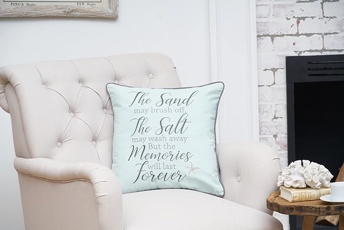 C&F Home "The Sand May Brush Off Cotton Blend Embroidered Accent Throw Pillow 18" x 18" Beach House Coastal Nautical Summer Starfish Home Living Room Sofa Couch Chair Bed Bedroom Beach House Decor