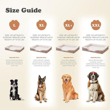 XL Orthopedic Dog Beds Large Sized Dog - Washable Large Dog Cat Bed Waterproof, Comfort Dogs Couch Sofa with Washable Removable Cover, Pet Bed with Nonskid Bottom, Beige, 48"