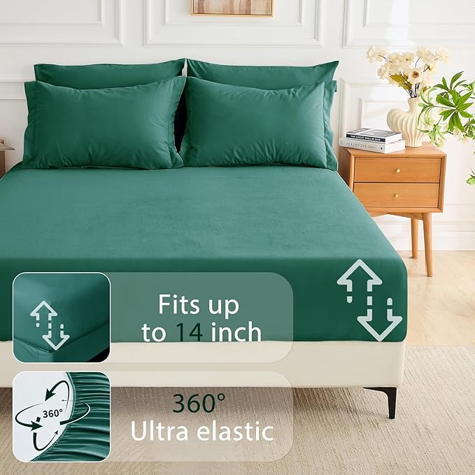 MUXHOMO 7 Pieces Queen Comforter Set, Soft Bed in a Bag Queen Size, All Season Bedding Set with Comforter, Flat Sheet, Fitted Sheet, Pillowcases & Shams, Emerald Green