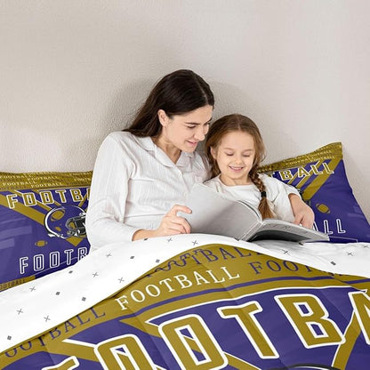 Feelyou Football Bedding Set Boys Girls King Size Women Men Rugby Sports Comforter Football City Duvet Quilt Purple Brown Room Decor Breathable Soft Microfiber Lightweight