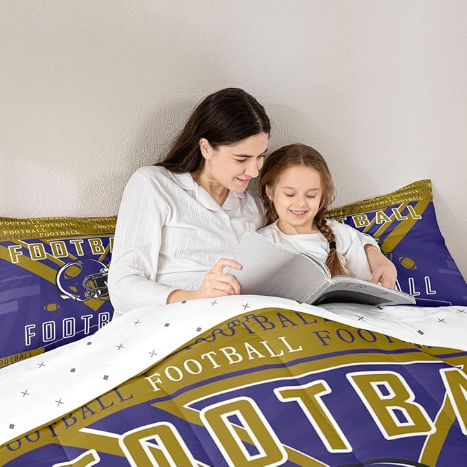 Feelyou Football Bedding Set Boys Girls Full Size Rugby Sports Comforter Set Sports Themed Women Men Football City Duvet Quilt Purple Brown Room Decor