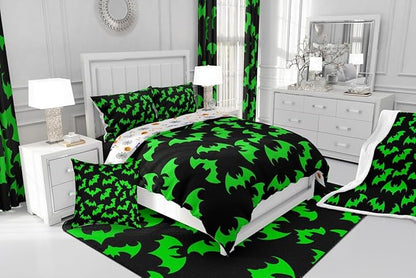 Erosebridal Green Bat Bedding Set Full Size Halloween Bat Comforter Set Spooky Goth Gothic Animal Bed Sets Horror Halloween Duvet Quilt Sets for Kids Teens Adults