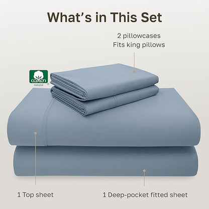 California Design Den California King Sheet Set - 100% Cotton, 600 Thread Count Deep Pocket Cal King Sheet Set, Luxury Soft Hotel-Quality Sheets with Sateen Weave - Pastel Blue