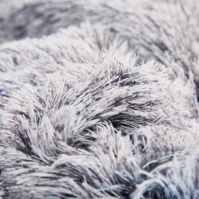 Flysheep Luxury Faux Fur Shaggy Fluffy Comforter Set Twin Size Mixed Gray and White Long Hair, 3 Pieces Plush Flannel Sherpa Backing Reversible Soft Microfiber Bedding Set Super Warm for Winter