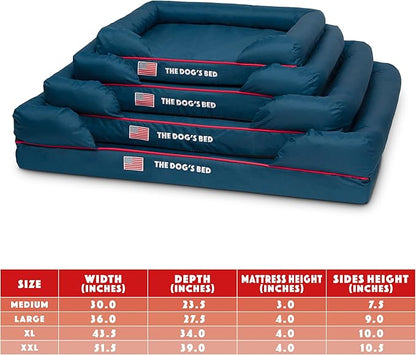 The Dog’s Bed Orthopedic Memory Foam Dog Bed with Bolsters, Oxford Fabric, Blue with Dark Red Trim, M