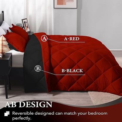 downluxe California King Comforter Set - Red and Black Cal King Comforter Set, Soft Bedding Sets for All Seasons - 3 Pieces - 1 Comforter (104"x96") and 2 Pillow Shams(20"x36")