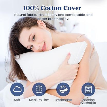 puredown® Goose Feather Down Pillows Standard Size Set of 2, 100% Cotton Cover, Luxury Hotel Collection Pillow, Soft Fluffy Medium Firm Bed Pillow for Back, Stomach or Side Sleeper.