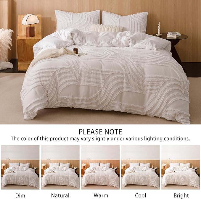 Ivory King Comforter Set - 7 Pieces Bed in a Bag, Premium Comforters King Size Bed Set Tufted Shabby Chic Bedding Comforter Set with Flat Sheet, Fitted Sheet and Pillowcases,White