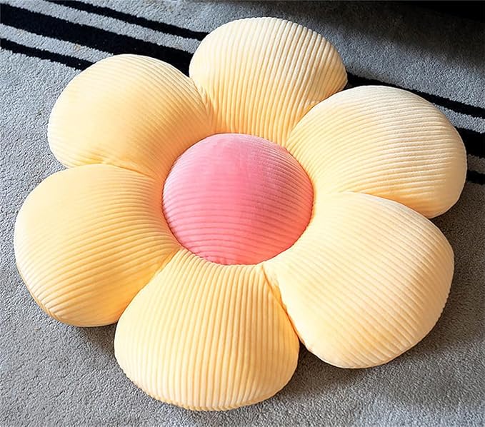 Flower-Shaped Cute Pillow, Flower Cushion, Reading Pillow and Leisure and Comfortable Pillow, Car Cushion (Yellow/Pink, 60cm*60cm)