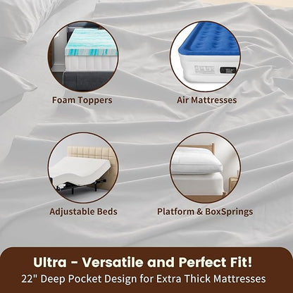 100% Linen Sheet Set King Size Extra Deep Pocket Fits 18-24 Inch Mattress, Breathable & Soft, Smooth 6-Piece Set for Thick Mattresses Hotel Luxury Bedding（King, Dark Grey）