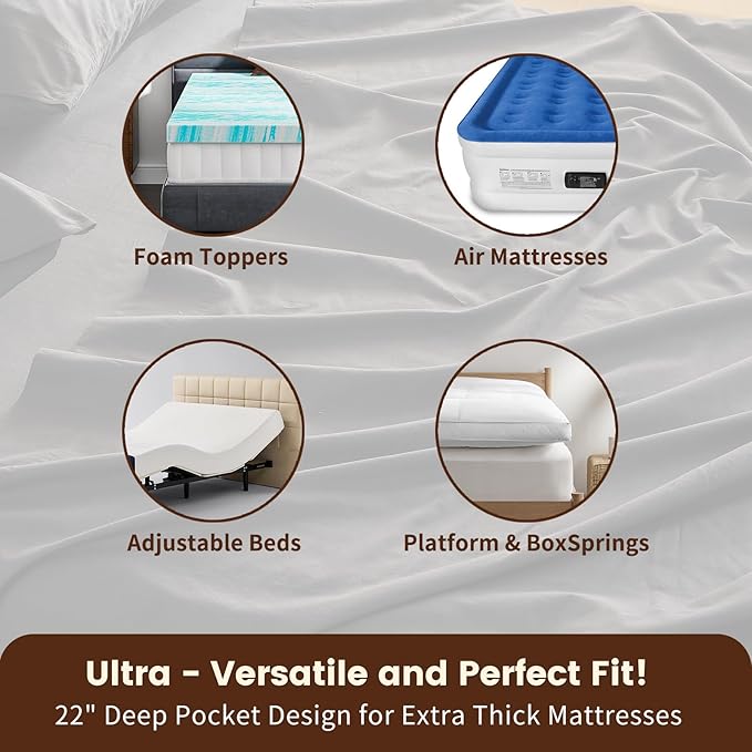 100% Linen Sheet Set Queen Size Extra Deep Pocket Fits 18-24 Inch Mattress, Breathable & Soft, Smooth 6-Piece Set for Thick Mattresses Hotel Luxury Bedding（Queen, Dark Grey）