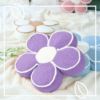 Sioloc Flower Shaped Pillow Daisy Pillows Floor Cushion Pastel Cute Seat Cushions Aesthetic Classroom Dorm Decorative Fun Throw Pillow for Bed,Couch(Lavender,15.7")