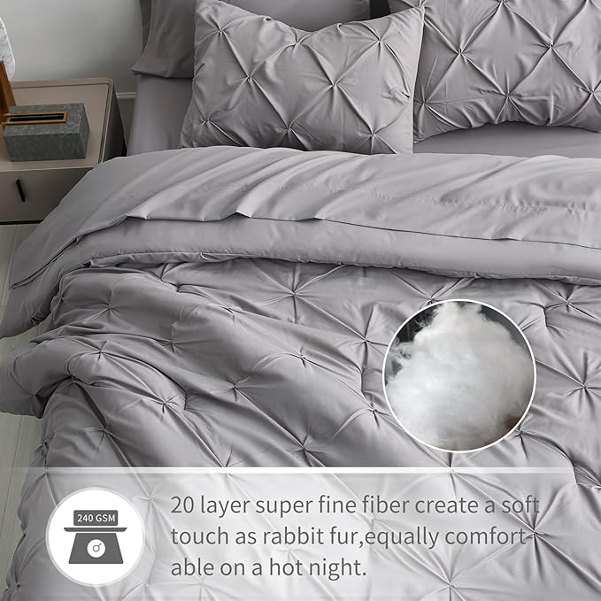Maple&Stone California King Comforter Set - 7 Pieces Pintuck Bed in A Bag - Comforters California King Size - Comforter Set with Comforter, Fat Sheet, Fitted Sheet and Pillowcases & Shams
