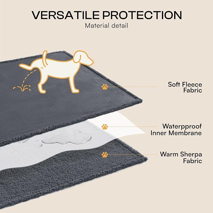 Luciphia Waterproof Pet Blanket, Liquid Pee Proof Dog Blanket for Sofa Bed Couch, Reversible Sherpa Fleece Furniture Protector Cover for Small Medium Large Dogs Cats, Dark Gray X-Large（85" x 57"）