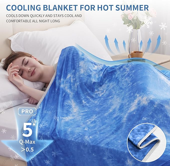 Guohaoi Cooling Blanket (90"x90"Queen Size) for Hot Sleepers and Night Sweats,Decortive Tie Dye,Arc-Chill Q-Max >0.5Cool Fiber,Ultra Cold Breathable,Comfortable,Keep Cool,All-Season