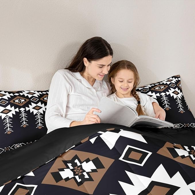Erosebridal Rustic Western Queen Bedding Set, Boho Aztec Comforter Set for Kids Boys Teens Adult, Native Tribal Ethnic Duvet Insert Southwestern Farmhouse Geometric Down Comforter, 2 Pillow Cases