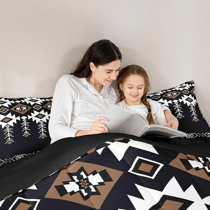 Erosebridal Rustic Western Queen Bedding Set, Boho Aztec Comforter Set for Kids Boys Teens Adult, Native Tribal Ethnic Duvet Insert Southwestern Farmhouse Geometric Down Comforter, 2 Pillow Cases