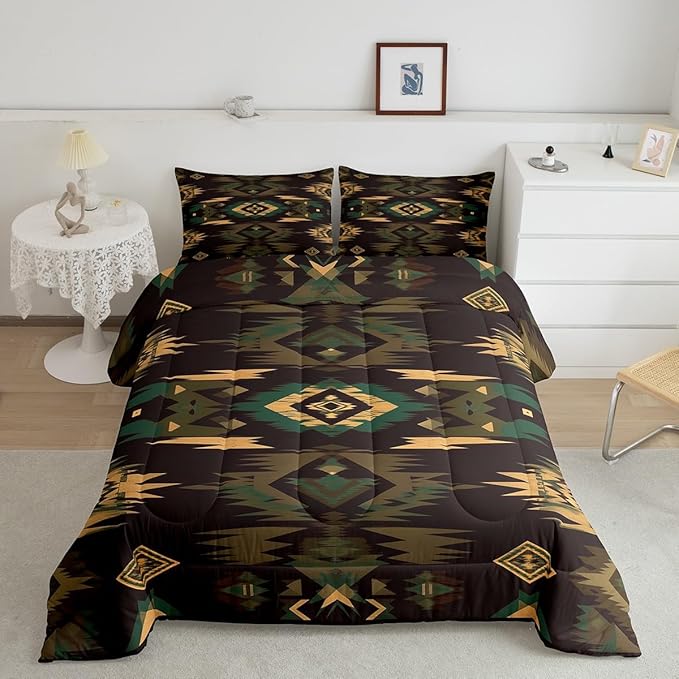Feelyou Rustic Lodge Cabin Comforter Set,Western Southwestern Aztec Bedding Set Twin Size,Boys Girls Bedroom Room Decor,Bohemian Comforter,Western Farmhouse Bed Set for All Season