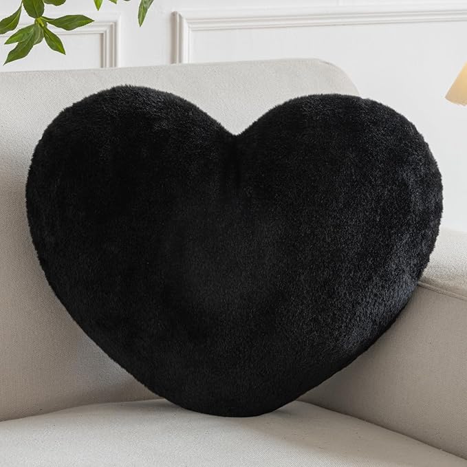 Xiashrk Heart Pillow, Heart Shaped Pillow for Bed Couch, Soft Decorative Heart Throw Pillow, Cute Decorate Pillows, Heart Pillows for Bedroom Living Room (Black, Medium 15.7"x11.8")