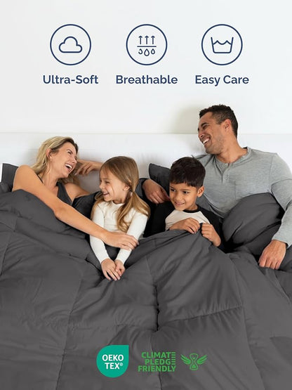 Twin Comforter Set - 5 Piece Bed in a Bag Twin Size Bed Set - Down Alternative Comforter, Flat Sheet, Fitted Sheet, Pillowcase & Sham for All Seasons - Ultra Soft, Cozy, Comfy & Breathable - Dark Grey