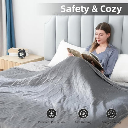 Electric Heated Blanket Queen Size 84"x90", Soft Plush Microplush for Bed, Dual Controllers & Dual Heating Zones, 1-10 Hours Auto Off & 6 Heating Levels, Machine Washable, Gifts for Family-Gray