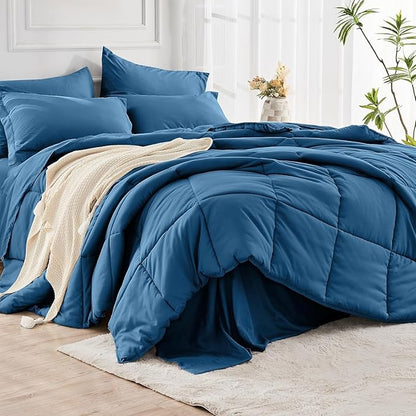 JOLLYVOGUE Full Comforter Set, Ultra-Soft Bed in a Bag Full Size 7 Pieces, Oeko-TEX Certified Bedding Set with Down Alternative Comforter, Sheets, Pillowcases & Shams, Teal
